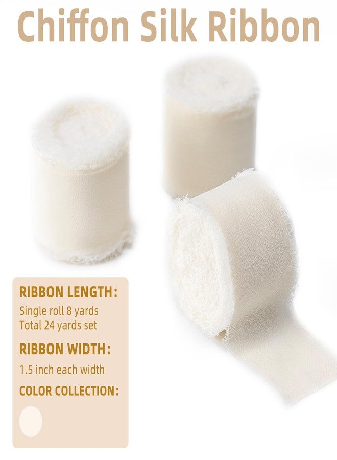 Husfunov Ivory Handmade Chiffon Ribbon,1.5Inch x 3 Rolls Total 24 Yards Ivory Fringe Chiffon Silk Ribbon,for Wrapping Wedding Invitations,Bridal Bouquets,DIY Crafts,Home Decor and More - Image 2