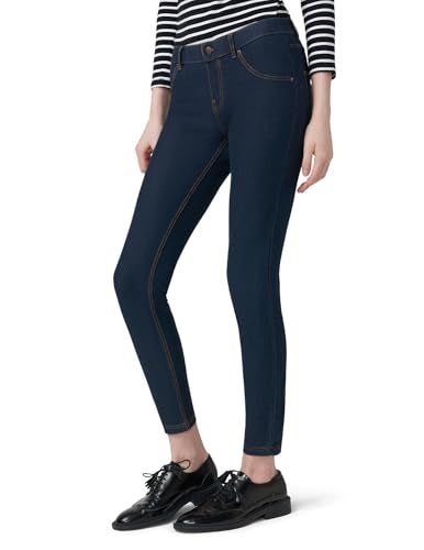 HUE Women's Essential Denim Leggings - Pull On Stretch Jeans (Deep Indigo Wash, Large) - Image 3