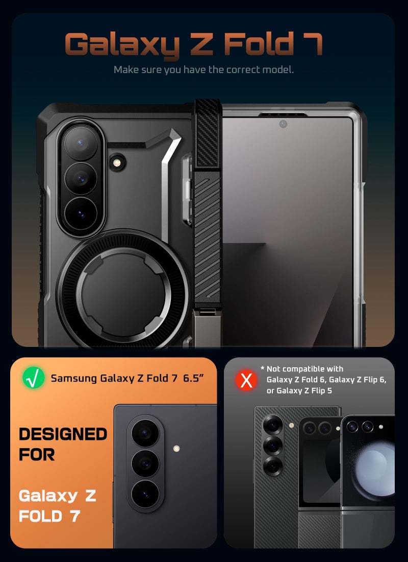 SUPCASE for Samsung Galaxy Z Fold 7 Case with Kickstand (UB Grip), [Compatible with MagSafe] [Built-in Tempered Glass Screen Protector] [Hinge Coverage] Military-Grade Protection Phone Case, Black - Image 2