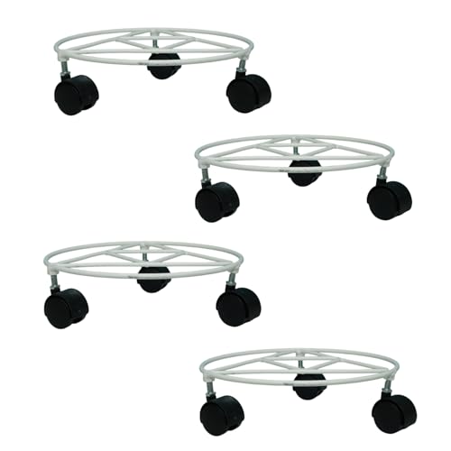 BonKaso Round Metal Plant Stand (Set of 4) with Wheels for Indoor & Outdoor Use (25.4x25.4x7.6 cm) | Heavy Duty Flower Pot Holder | Holds Up to 50kg | Corner Plant Rack for Heavy Plants - White - Image 1