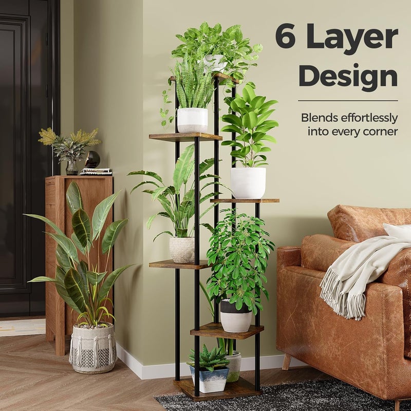 Bamworld Tall Plant Stand Indoor 6 Tier Plant Holder for Multiple Plants Corner Shelf Stand for Patio Garden Balcony Living Room Bedroom Brown - Image 3