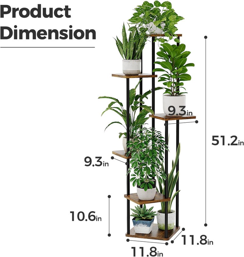 Bamworld Tall Plant Stand Indoor 6 Tier Plant Holder for Multiple Plants Corner Shelf Stand for Patio Garden Balcony Living Room Bedroom Brown - Image 4
