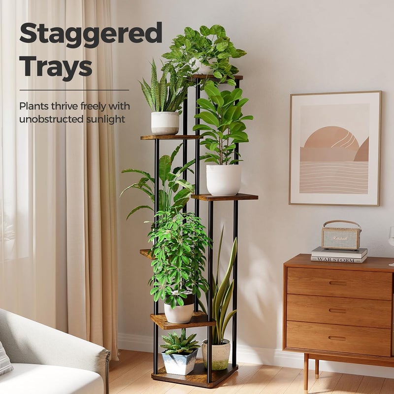 Bamworld Tall Plant Stand Indoor 6 Tier Plant Holder for Multiple Plants Corner Shelf Stand for Patio Garden Balcony Living Room Bedroom Brown - Image 1