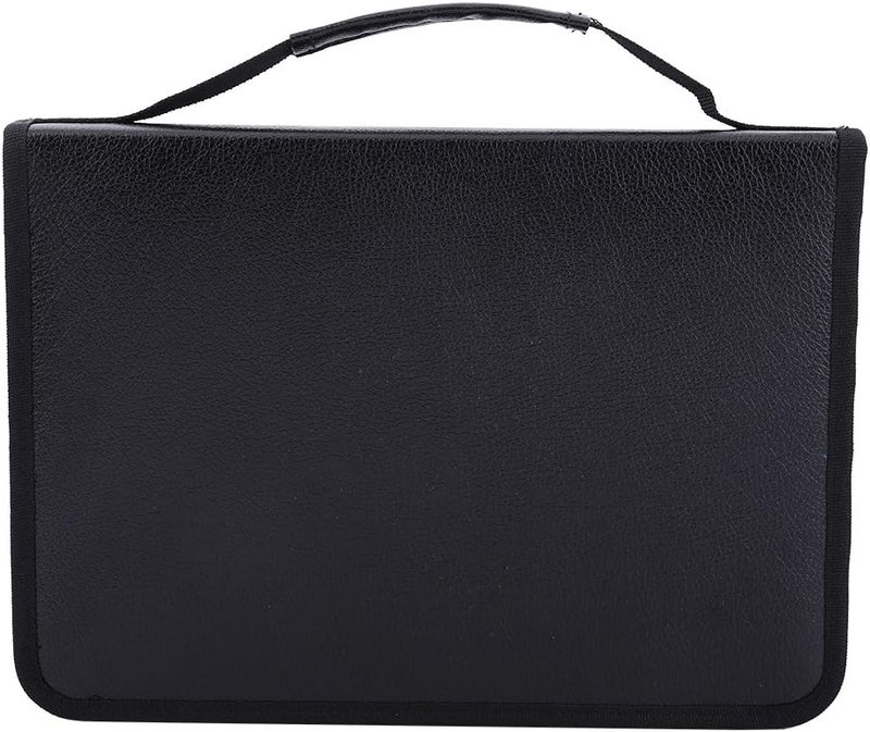 klarako 150 Holes Large Capacity PU Leather Pencil Case Zipper Pen Bag with Elasticity Strap (6 Colors)(Black) - Image 1