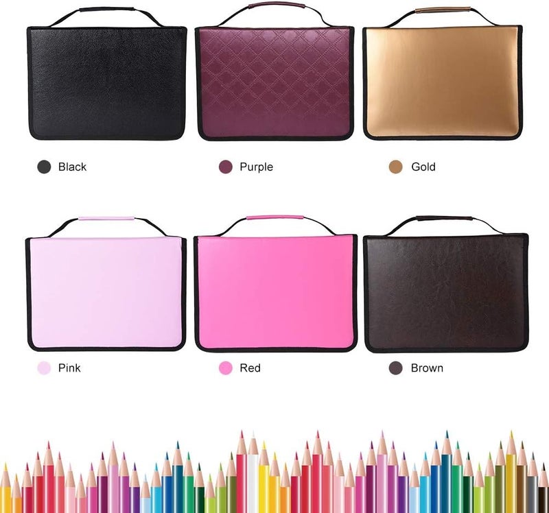 klarako 150 Holes Large Capacity PU Leather Pencil Case Zipper Pen Bag with Elasticity Strap (6 Colors)(Black) - Image 3