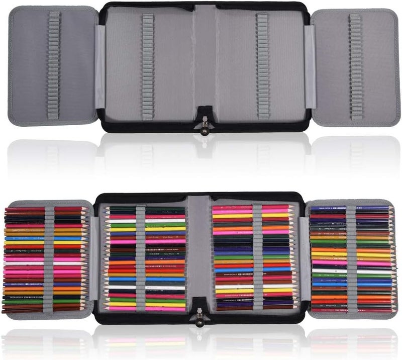 klarako 150 Holes Large Capacity PU Leather Pencil Case Zipper Pen Bag with Elasticity Strap (6 Colors)(Black) - Image 4