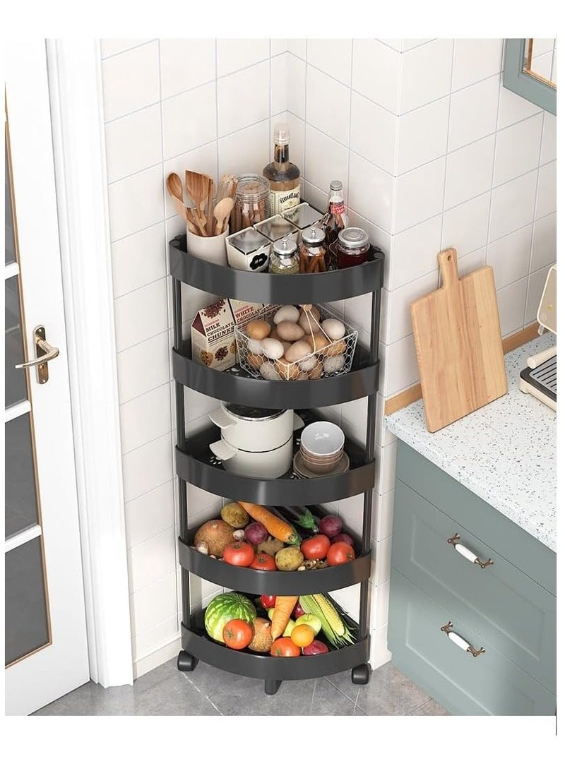 Arabest حامل دش بخمسة أرفف، منظم زاوية الحمام مع عجلات، عربة تخزين مفتوحة مقاومة للصدأ، أرفف دش بلاستيكية للحمام، المطبخ، الغسيل (أسود) - Image 4