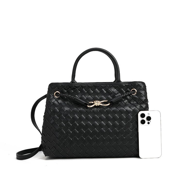 New Hand Woven Bag Horizontal Handbag Bow Design Rope Buckle Large Capacity Single Shoulder Crossbody Women'S Bag - Image 2