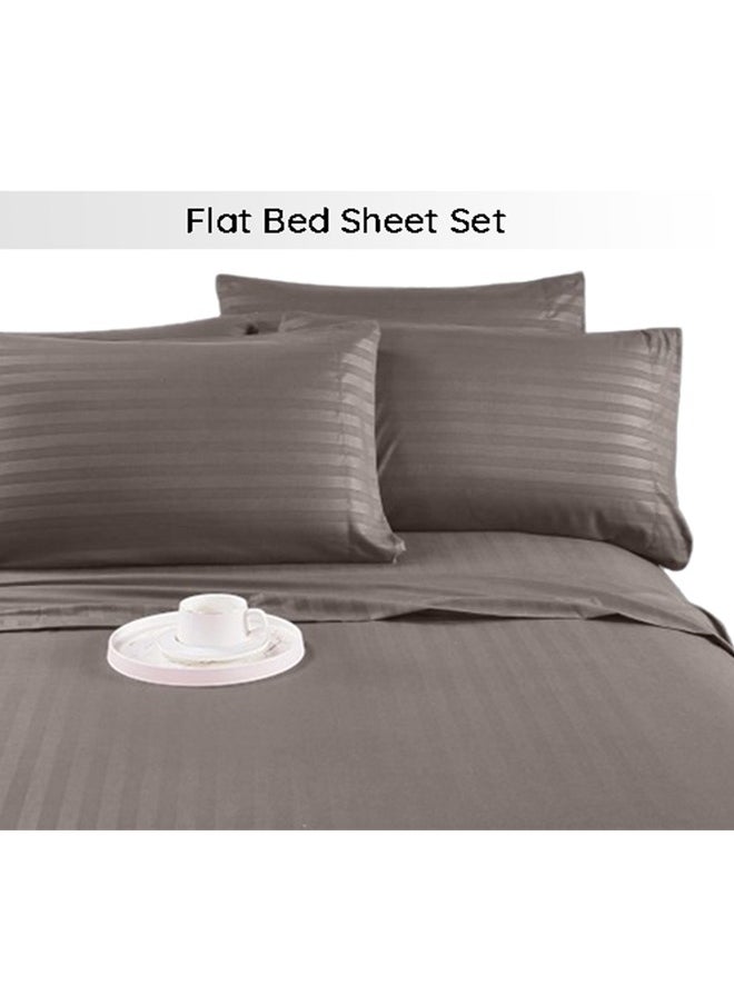 snooze - Snooze Striped Flat Bed Sheet set 2pcs, Bed sheet 160*235 cm+ Free Pillowcase, Silver - Image 1