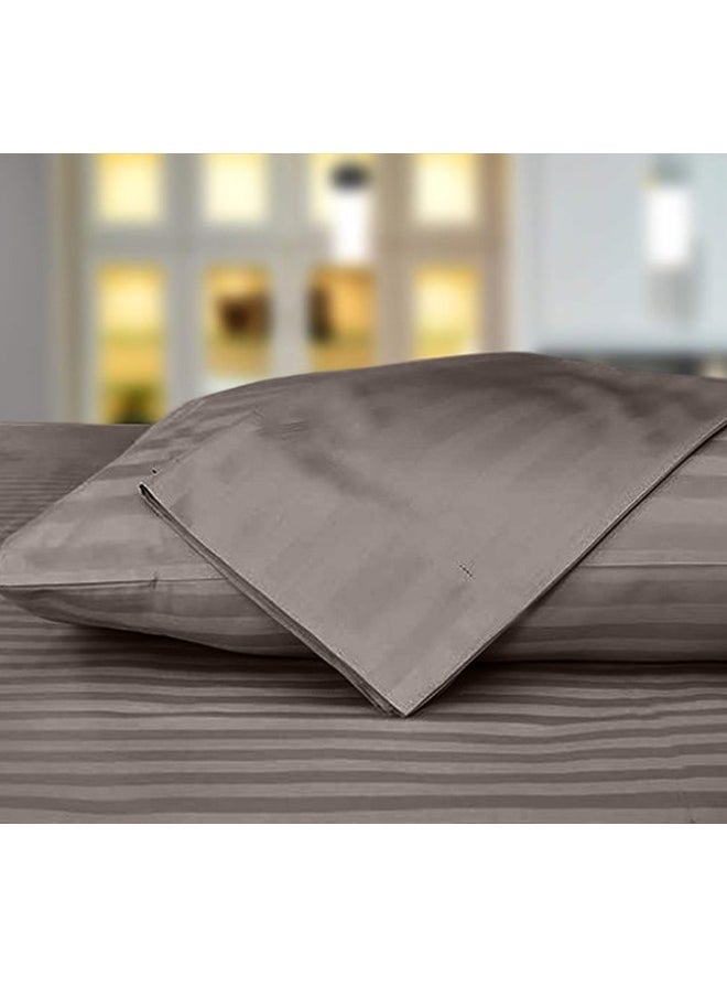 snooze - Snooze Striped Flat Bed Sheet set 2pcs, Bed sheet 160*235 cm+ Free Pillowcase, Silver - Image 1
