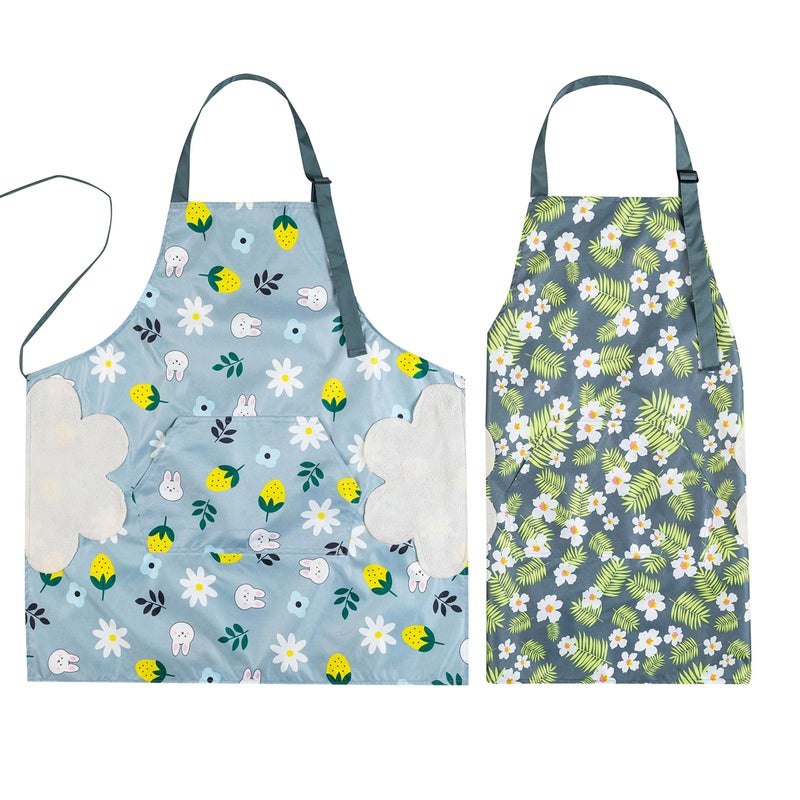 Agirlvct Apron for Women with Pockets & Hand Wipe, Water-drop Resistant Kitchen Cooking Dish Washing Bib Aprons Gift for Mother Men Family Chef Home Coffee Restaurant(2 Pack Flora) - Image 1