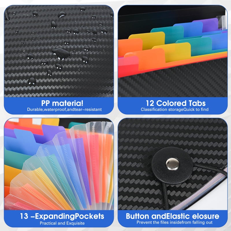 Cesil Accordion File Organizer, 13 Pocket Expanding File Folder, 10.2"x5.1" Small Receipt Organizer for Business, Coupon Document Holder, Portable Folder Organizer for Home Office School, Black - Image 4