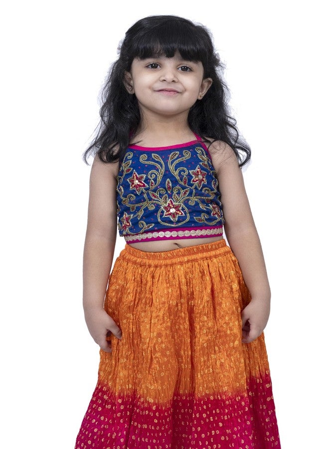 TWISHA Sleeveless Embroidered Top with Crushed Lehenga -Blue & Orange - Image 4