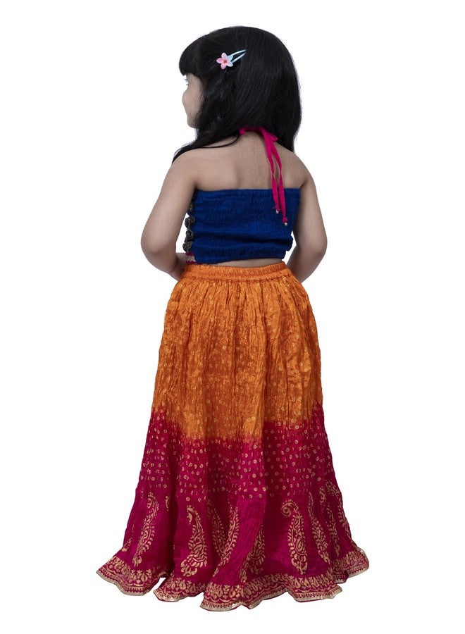 TWISHA Sleeveless Embroidered Top with Crushed Lehenga -Blue & Orange - Image 3