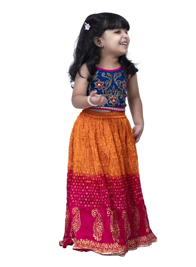 TWISHA Sleeveless Embroidered Top with Crushed Lehenga -Blue & Orange - Image 2