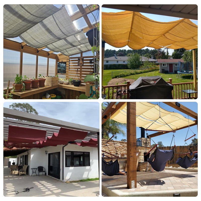 Patio 3'W x 16'L Waterproof Pergola Shade Cover Retractable Canopy Replacement, Outdoor Pergolas Fabric Covers for Patio, Sun Shades Cloth with Slide-On Wire Cable for Deck Gazebo Backyard, Beige - Image 2