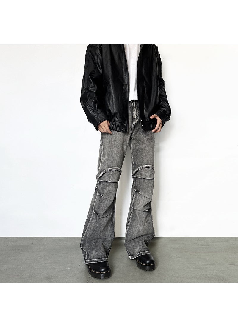 Generic - Distressed DirtyFit Denim Bell-bottoms for Men Grey - Image 1