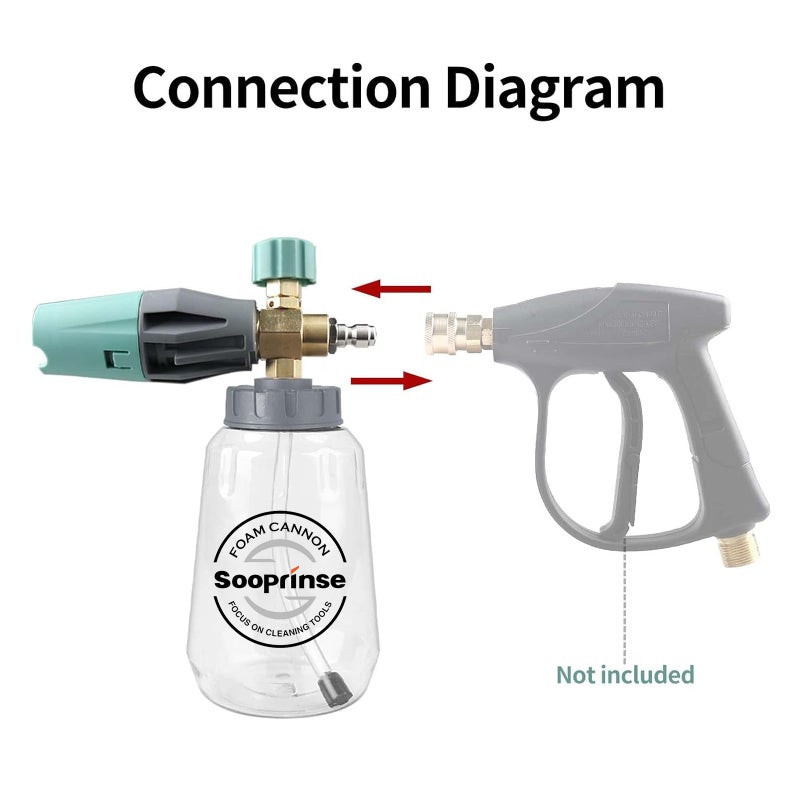 Sooprinse Foam Cannon, Adjustable Snow Foam Lance Transparent Body, Professional Car Foam Blaster with 1/4 Inch Quick Connector, 4000 PSI, 1L - Image 4