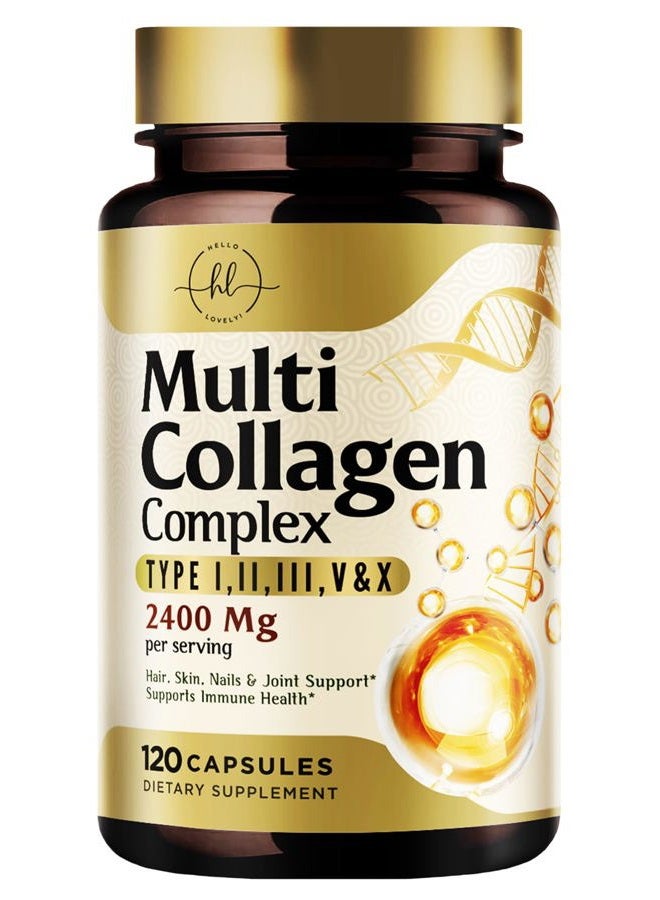 Hello Lovely! Multi Collagen Peptides for Women – 2400mg Best Hydrolyzed Collagen Complex with 5 Types (I, II, III, V, X) - Grass Fed - Hair, Skin, Nail, Bone & Joint Support for Beauty & Wellness – 120 Capsules - Image 1