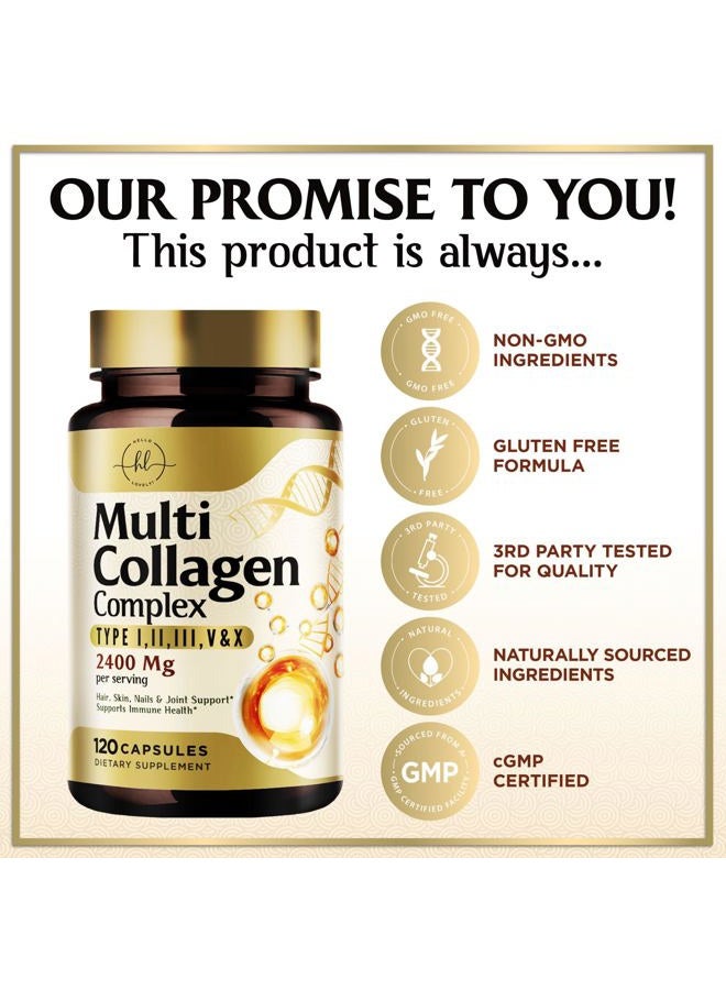 Hello Lovely! Multi Collagen Peptides for Women – 2400mg Best Hydrolyzed Collagen Complex with 5 Types (I, II, III, V, X) - Grass Fed - Hair, Skin, Nail, Bone & Joint Support for Beauty & Wellness – 120 Capsules - Image 4