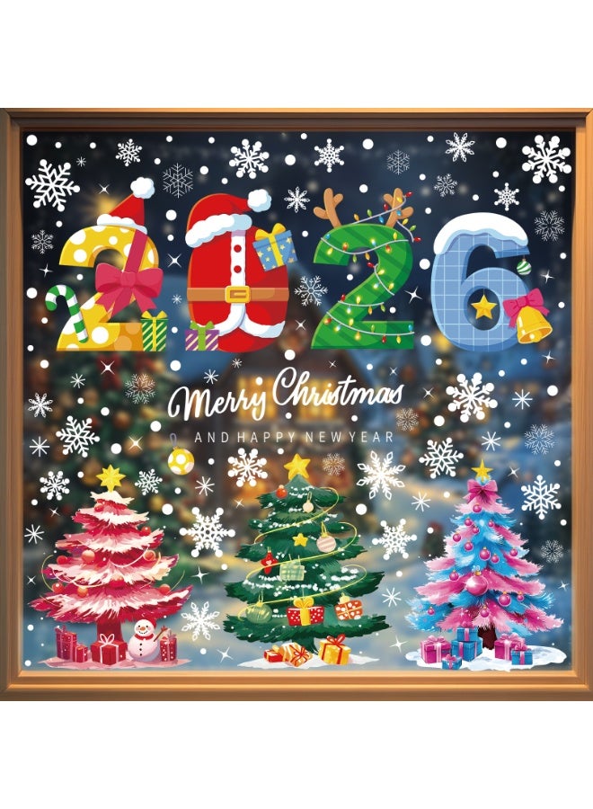 ووفيكسر 🎄🎄🎅❄️ 250+ PCS ديكور_منزلي  قطعة من ملصقات نوافذ عيد الميلاد، ملصقات ثابتة ملونة على شكل أجراس الرنة وزينة ندفة الثلج لعيد الميلاد قابلة لإعادة الاستخدام بدون بقايا لوازم الحفلات وملصقات رأس السنة الجديدة لعطلة الشتاء - Image 1