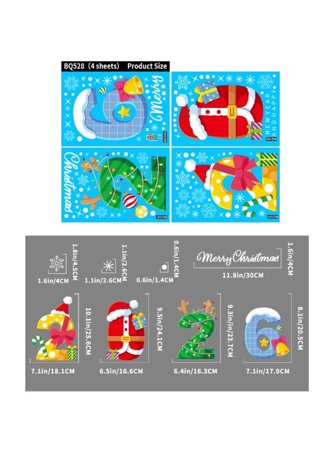 ووفيكسر 🎄🎄🎅❄️ 250+ PCS ديكور_منزلي  قطعة من ملصقات نوافذ عيد الميلاد، ملصقات ثابتة ملونة على شكل أجراس الرنة وزينة ندفة الثلج لعيد الميلاد قابلة لإعادة الاستخدام بدون بقايا لوازم الحفلات وملصقات رأس السنة الجديدة لعطلة الشتاء - Image 2
