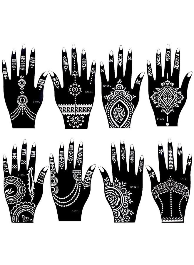 Xmasir 8 Sheets Henna Tattoo Stencil Kit for Women Girls Hand Finger Body Paint Temporary Tattoo Templates 7.8'' X 4'' - Image 1
