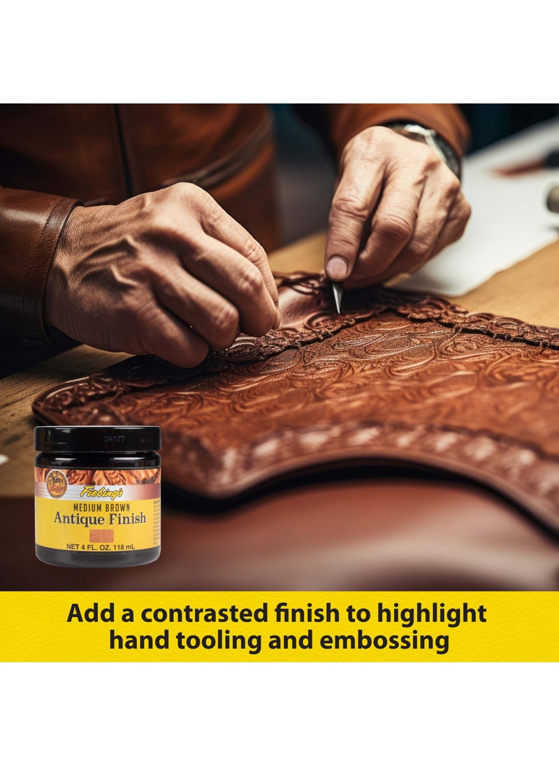 Fiebing's Fiebing's Antique Finish (4 oz) - Two-Toned Effect Emphasizes Leathercraft Embossing - Antiquing & Restoration Paste for Contrasted Accent Finish on Leather Boot, Shoe, Purse, Belt (Medium Brown)  - Image 4