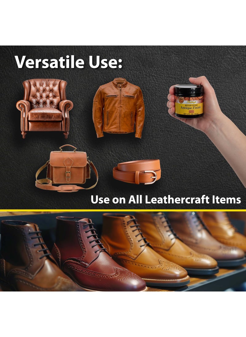 Fiebing's Fiebing's Antique Finish (4 oz) - Two-Toned Effect Emphasizes Leathercraft Embossing - Antiquing & Restoration Paste for Contrasted Accent Finish on Leather Boot, Shoe, Purse, Belt (Medium Brown)  - Image 5