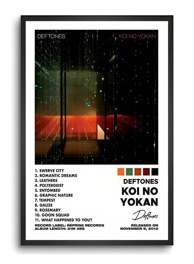 Vyopix غلاف ألبوم موسيقى Vyopix Deftones - Koi No Yokan، ملصق فني مؤطر لتزيين الجدران، ملصق مغلف بطبقة لامعة وغير لامعة مع إطار خشبي أسود مقاس 0.5 بوصة (لامع، 8 × 12 بوصة) - Image 1