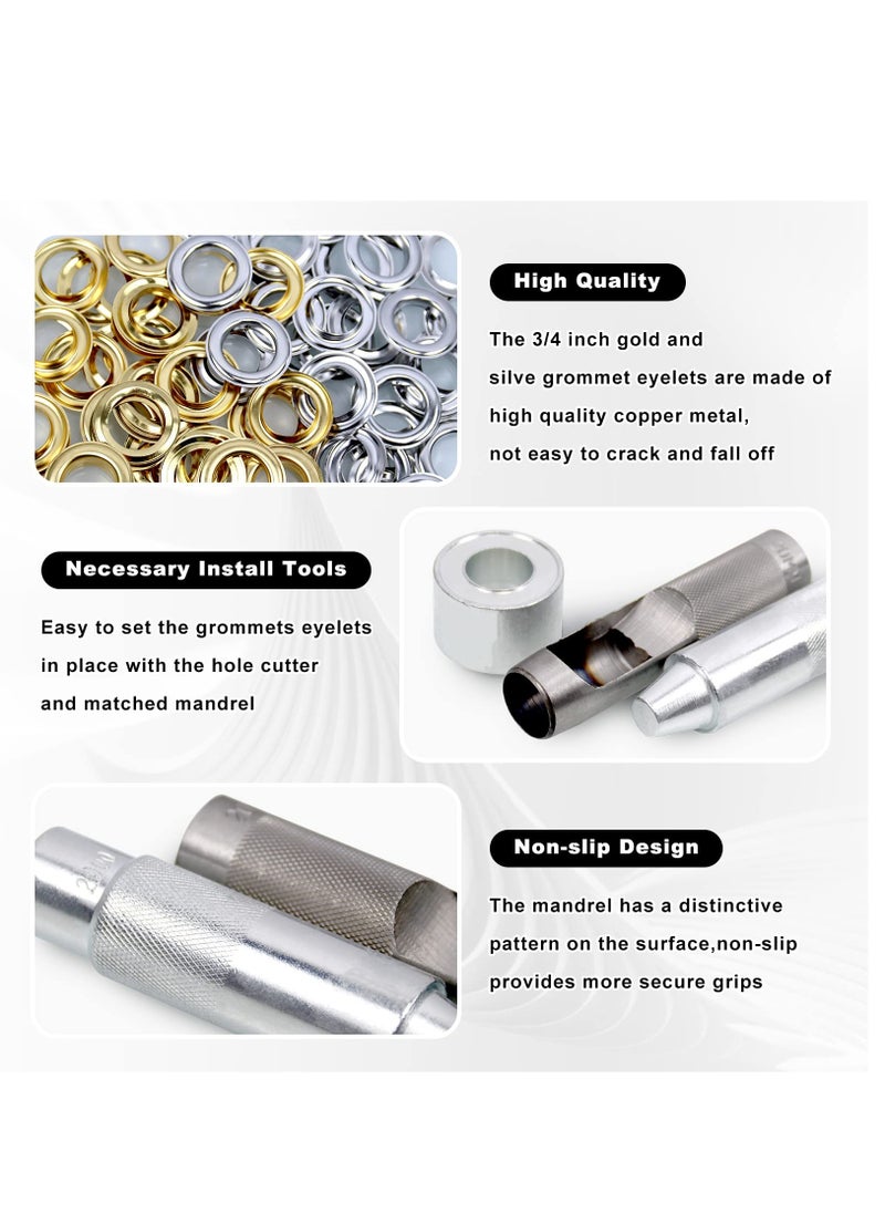 Excefore - 50 Sets 0.75" Grommet Tool Kit, Grommet Setting Tool Copper Grommets Eyelets, 2 Colors, With 3 Pcs Install Tool, Gold And Silver - Image 1