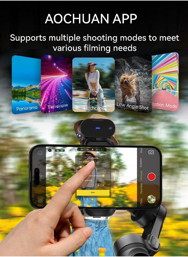 AOCHUAN Gimbal Stabilizer for iPhone with AI Tracking Sensor, Gimbal with Focus Wheel for iPhone/Android, Phone Stabilizer with 7.0 Anti-Shake for Video Recording-Smart XE AI