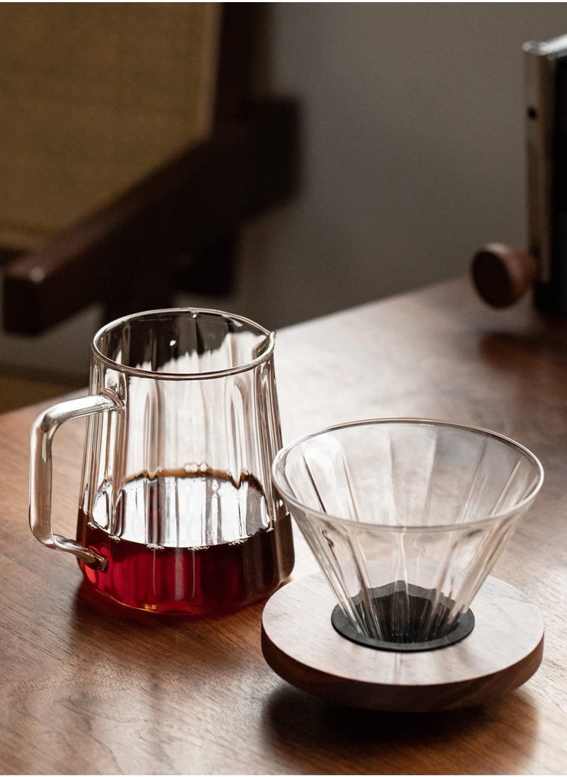 Brutelle Pour Over Coffee Maker V60 Glass Coffee Dripper with Walnut Pedestal and 600ml Coffee Server Coffee Pour Over Set for Home Office  - Image 3