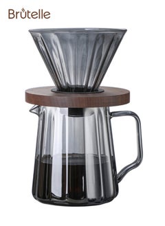 بريتيل صانع قهوة بور أوفر V60، مصنوع من الزجاج، مع مرشح قهوة وقاعدة خشب الجوز، وإبريق قهوة بسعة 600 مل، يُستخدم لتحضير القهوة بأسلوب بور أوفر في المنزل أو في المكتب.  - Image 1