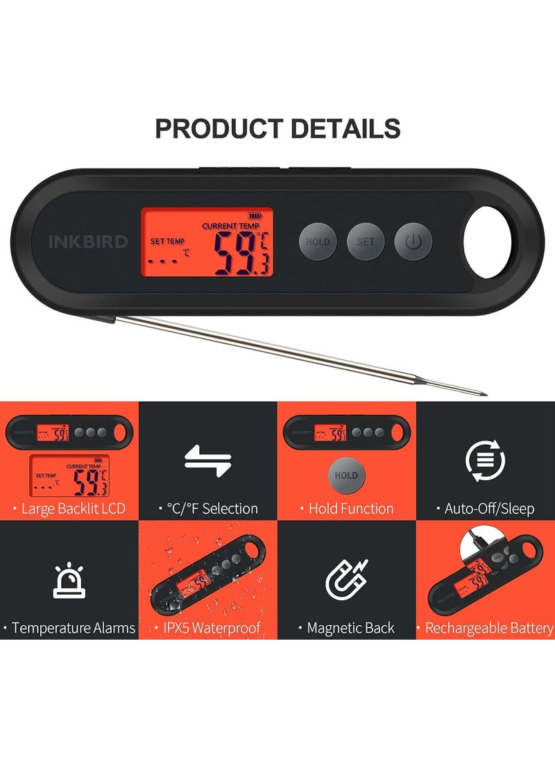 إنك بيرد ميزان حرارة الطعام الرقمي من اينك بيرد، مجسات خارجية، قراءة فورية، مقياس حرارة اللحوم، اضاءة خلفية كبيرة LCD، تنبيهات درجة الحرارة، ميزة النوم التلقائي، معايرة مثالية لطهي اللحوم والاسماك والحساء - Image 1