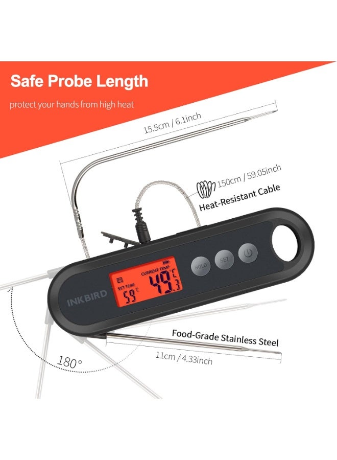 إنك بيرد ميزان حرارة الطعام الرقمي من اينك بيرد، مجسات خارجية، قراءة فورية، مقياس حرارة اللحوم، اضاءة خلفية كبيرة LCD، تنبيهات درجة الحرارة، ميزة النوم التلقائي، معايرة مثالية لطهي اللحوم والاسماك والحساء - Image 4