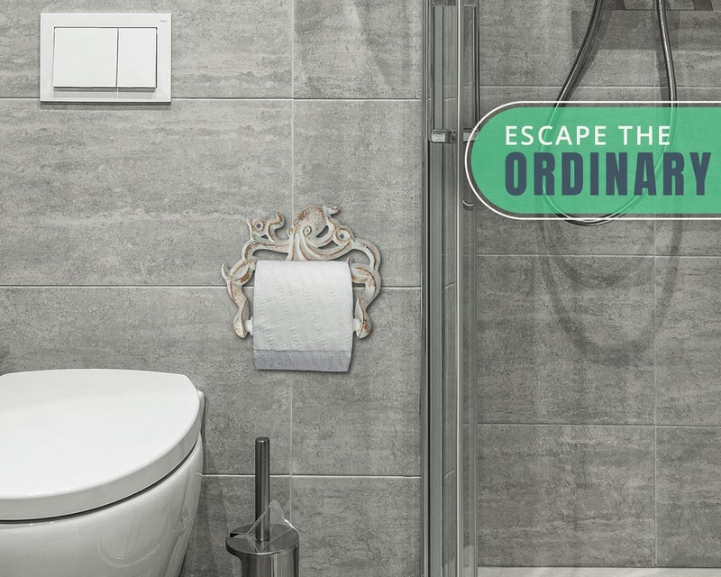 كومفيفي حامل لفة ورق التواليت الزخرفي لأخطبوط الحديد الزخرفي - الأخطبوط المثبتة على الحائط DCOR للحمام - إكسسوارات الحمام البحري Kraken - سهلة التثبيت مع مسامير ومرساة مشمولة - صدأ أبيض - Image 5