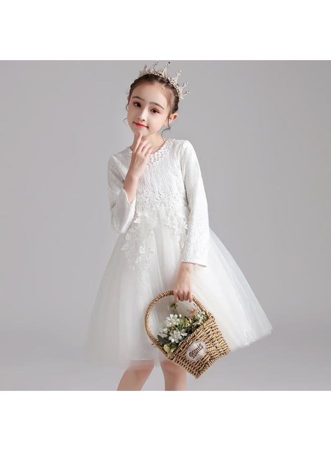 Luobobeibei Girls' Long Sleeve Princess Dress Spring Birthday Party Dress White - Size 120 - Image 3