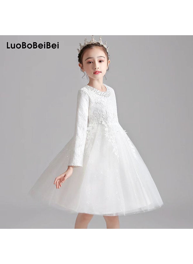Luobobeibei Girls' Long Sleeve Princess Dress Spring Birthday Party Dress White - Size 120 - Image 1