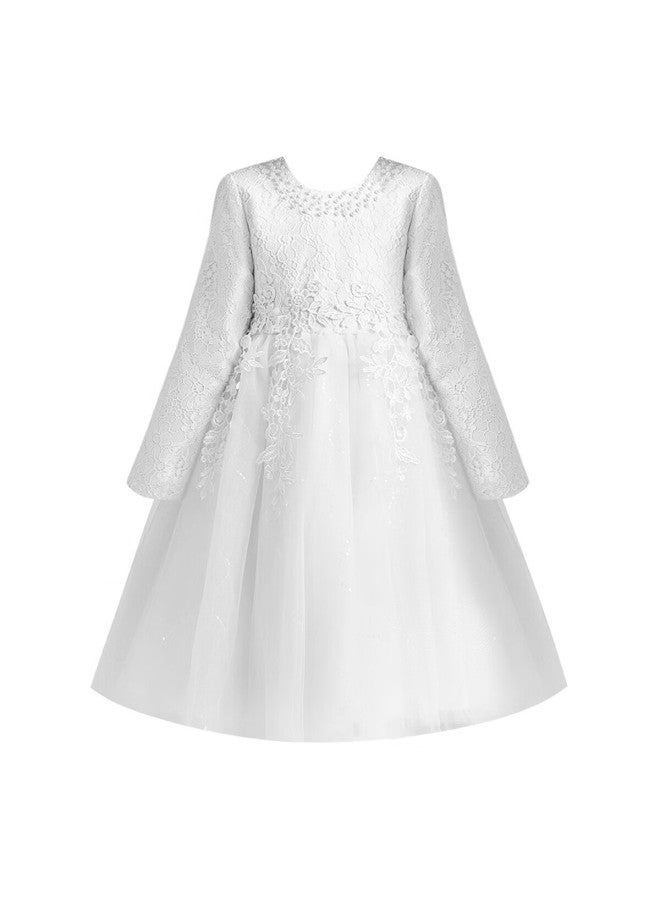 Luobobeibei Girls' Long Sleeve Princess Dress Spring Birthday Party Dress White - Size 120 - Image 5
