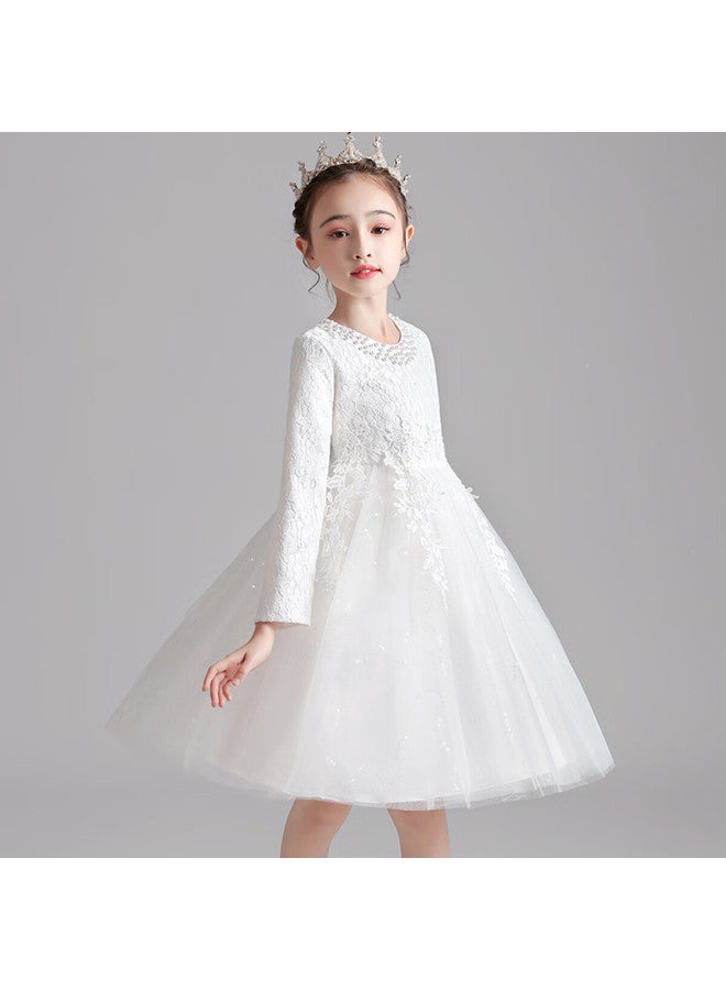 Luobobeibei Girls' Long Sleeve Princess Dress Spring Birthday Party Dress White - Size 120 - Image 2