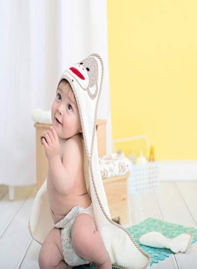 Baby Starters Embroidered 3 Piece Hooded Bath Towel and Washcloth Set (Sock Monkey, Ivory) - Image 3