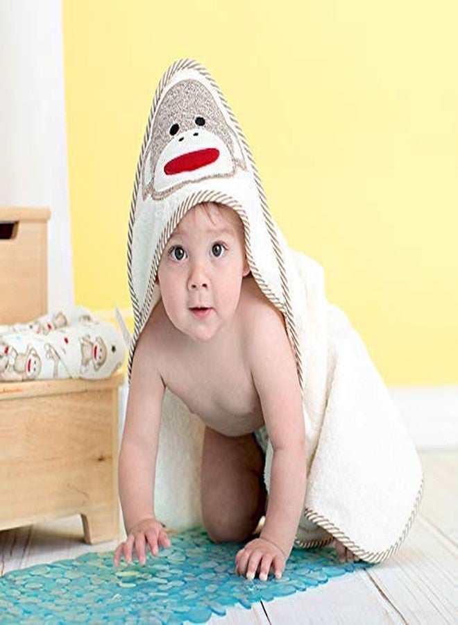 Baby Starters Embroidered 3 Piece Hooded Bath Towel and Washcloth Set (Sock Monkey, Ivory) - Image 2