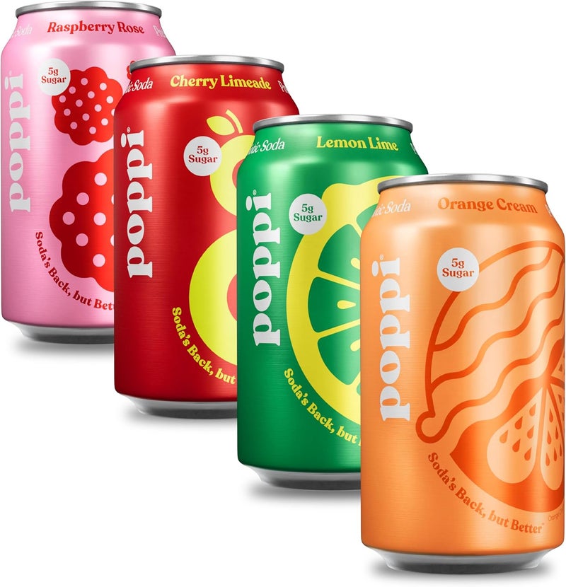 Poppi عبوة متنوعة من مشروبات بوبّي الفوّارة البروبيوتيك مع خل التفاح - 12 أونصة سائلة (عبوة من 12) - Image 1