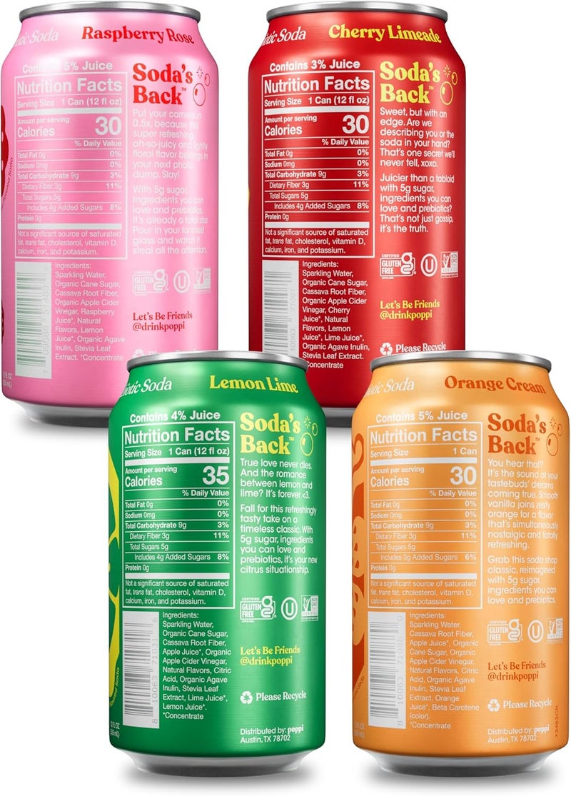 Poppi عبوة متنوعة من مشروبات بوبّي الفوّارة البروبيوتيك مع خل التفاح - 12 أونصة سائلة (عبوة من 12) - Image 2