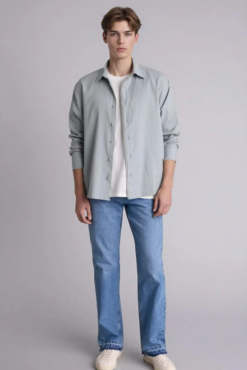 DeFacto Boxy Fit Shirt Collar Woven Long Sleeve Shirt