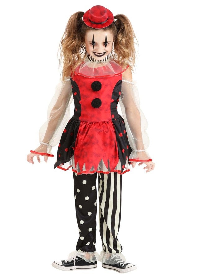 Fun Costumes Girl's Creepy Clown Costume - Scary Circus Clown Halloween Costume for Kid's Vintage - Creepy Doll Cosplay - Large - Multicolor - Image 1