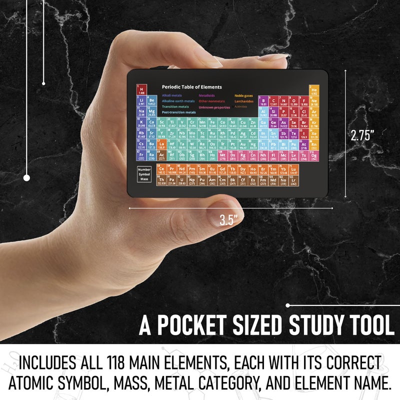 Periodic Table of Elements Reference Card - Metal Pocket Wallet Size Chemistry Chart - Clear Lettering - Includes All Newest 118 Atomic Symbol Weight & Number - Science Students in Classroom & Home - Image 3