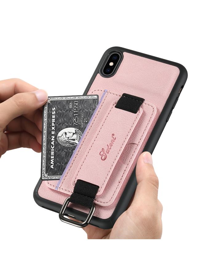 Suteni Case For iPhone X / XS H13 Litchi Leather Wrist Strap Wallet Back Phone Case - Image 5