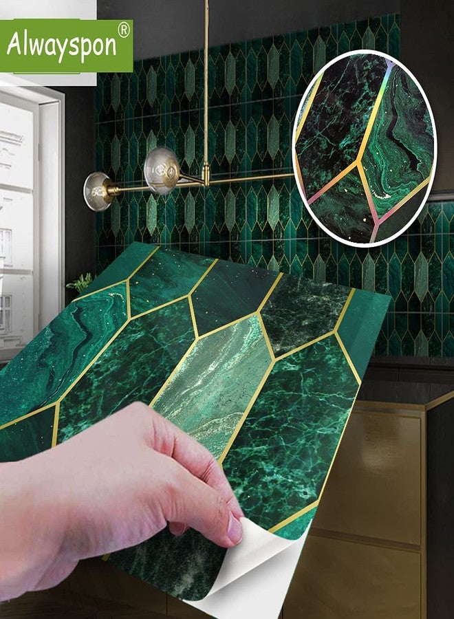 Alwayspon 30Pcs Mosaic Effect Peel&Stick Wall Tile Transfers Sticker, 8x8inch Self-Adhesive PVC Backsplash Tile Decals for Bathroom Kitchen Decor, Green Hexagon - Image 2